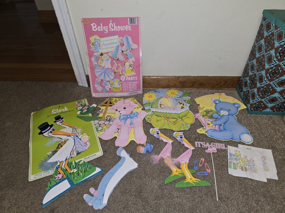 Vintage Beistle Baby Shower Decor, Baby, Bear, Paper, Wall Hangers MCM LOT 1970s