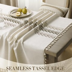GRASiMOSY Cotton Linen Rectangle Tablecloth with Tassel for Dining Table, Heavy