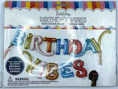 Pached Party Birthday Vibes Multi Color Mylar Balloon Banner 22 Feet