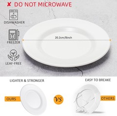 Melamine Dinner Plates Salad 8 inch Round 8 inches, White