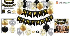 Elegant Black & Gold Birthday Banner & Balloon Set