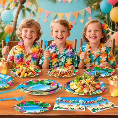 96Pcs Luau Aloha Party Decorations, Hawaiian Birthday Party Supplies Bundle Luau