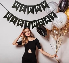 Runhiskii Black Happy Birthday Banner, Durable Happy Birthday Sign Bright