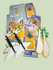 Vintage Beistle Hawaiian Luau Party Decorations Hula Girl Pineapple Palm Lot