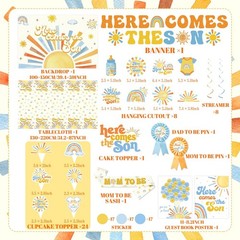 Boho Retro Sunshine Baby Shower Decor for Boy – Balloon Arch, Cake Topper & More