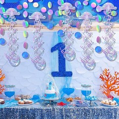 10 Pcs Glitter Iridescent Jellyfish Hanging for Under The Sea Party Decorations
