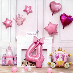 10 Pcs Princess Balloons for Party, 40 Inch Large Pink Number 4 and Crown Foi…