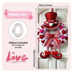Valentine’s Day Gnome Heart Wreath Door Banner Polyester 35.4×70.9in Whimsica