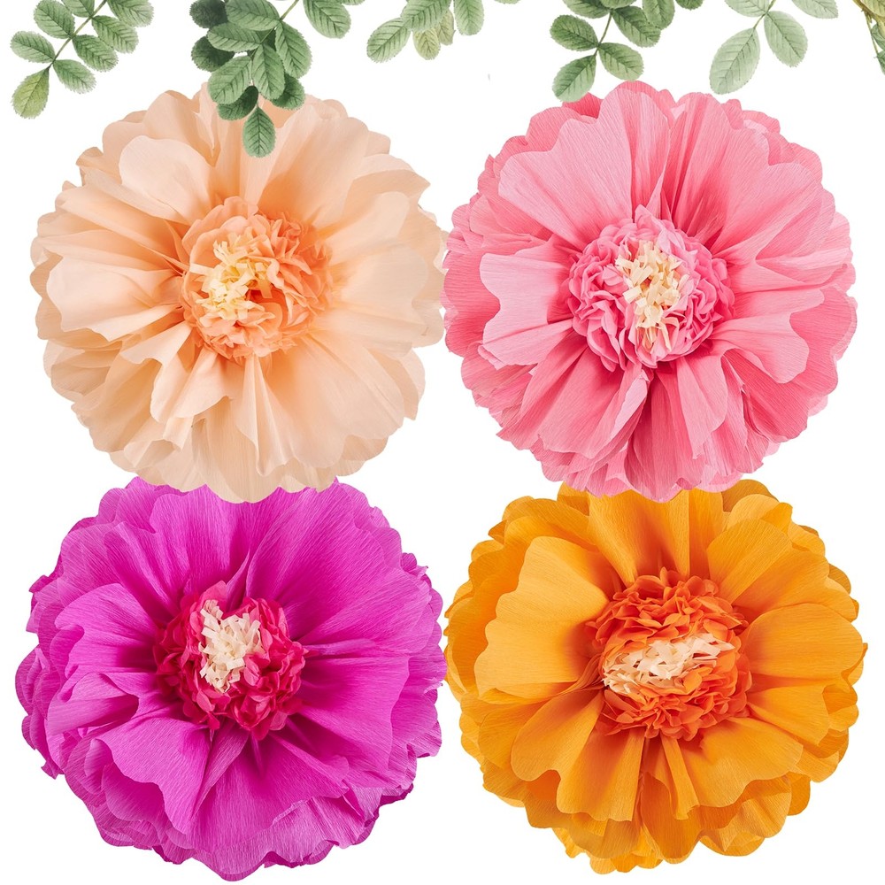4 PCS 20″ Hot Pink Orange Party Decorations Giant Paper Flowers Tissue Paper …