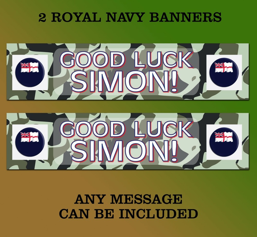 2 Royal Navy personalised banners good luck birthday anniversary any message