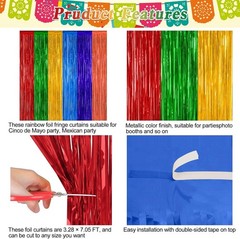 Colorful Metallic 2 Pack Tinsel Backdrop Curtains for Mexican Fiesta Decorations
