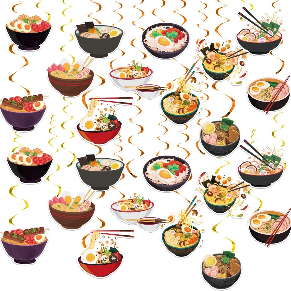 24 PCS Ramen Hanging Swirls Japanese Noodles Streamers Birthday Party Decor