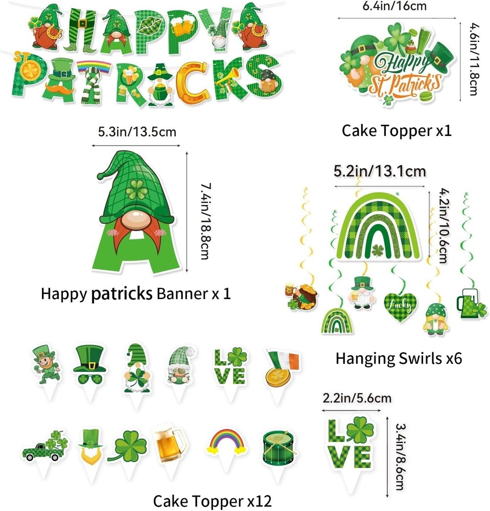 St Patrick’s Day Party Decorations Banner Hanging Swirls Cake Cupcake Topper