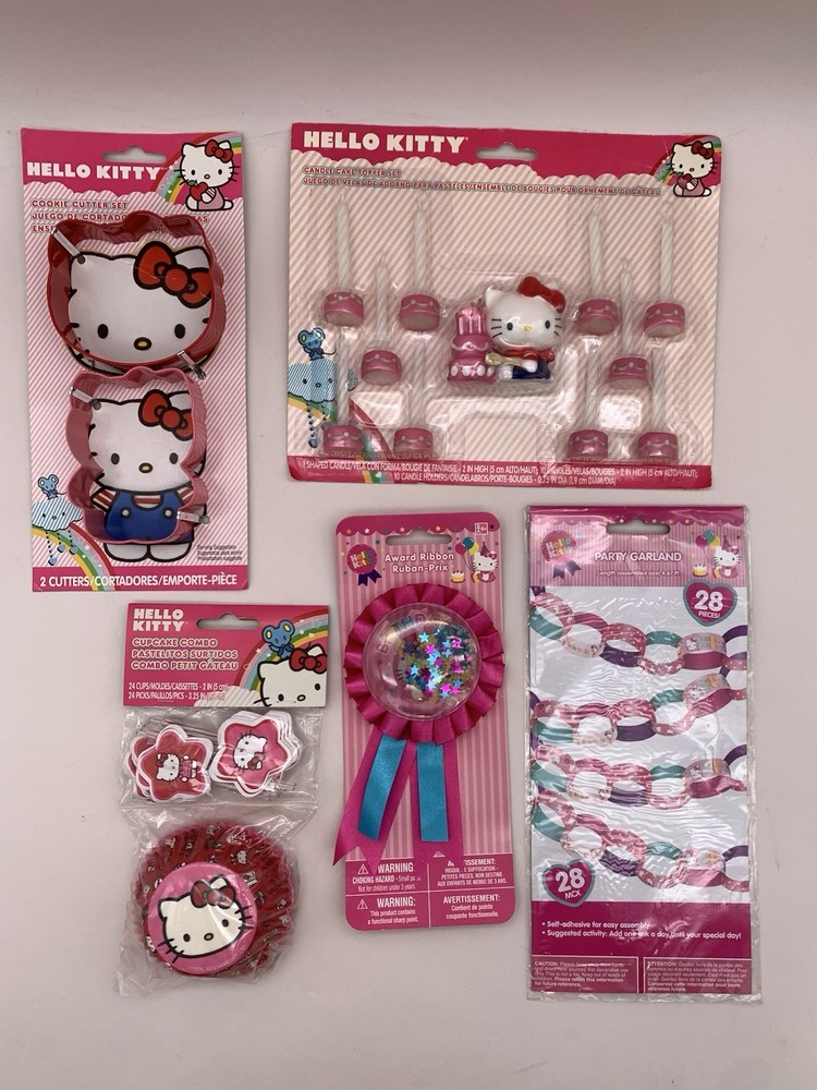 Hello Kitty supplies Candles, Award Ribbon, Garland, Cookie Cutters. NOS