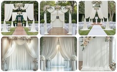 10ft×15ft Ivory Backdrop Curtain for Wedding Parties, 2 Panels Wrinkle 15 FT