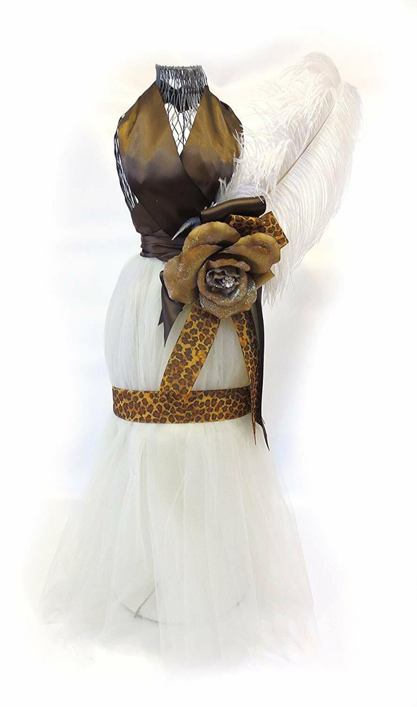 Unique 24″ Brown and White with chetah print Wire Figure with Dress Centerpiece