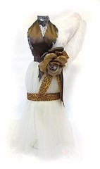 Unique 24″ Brown and White with chetah print Wire Figure with Dress Centerpiece