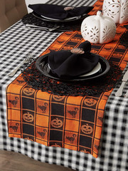 Halloween Party Tabletop Decor, Reusable & Machine Washable Cotton Fabric, Table