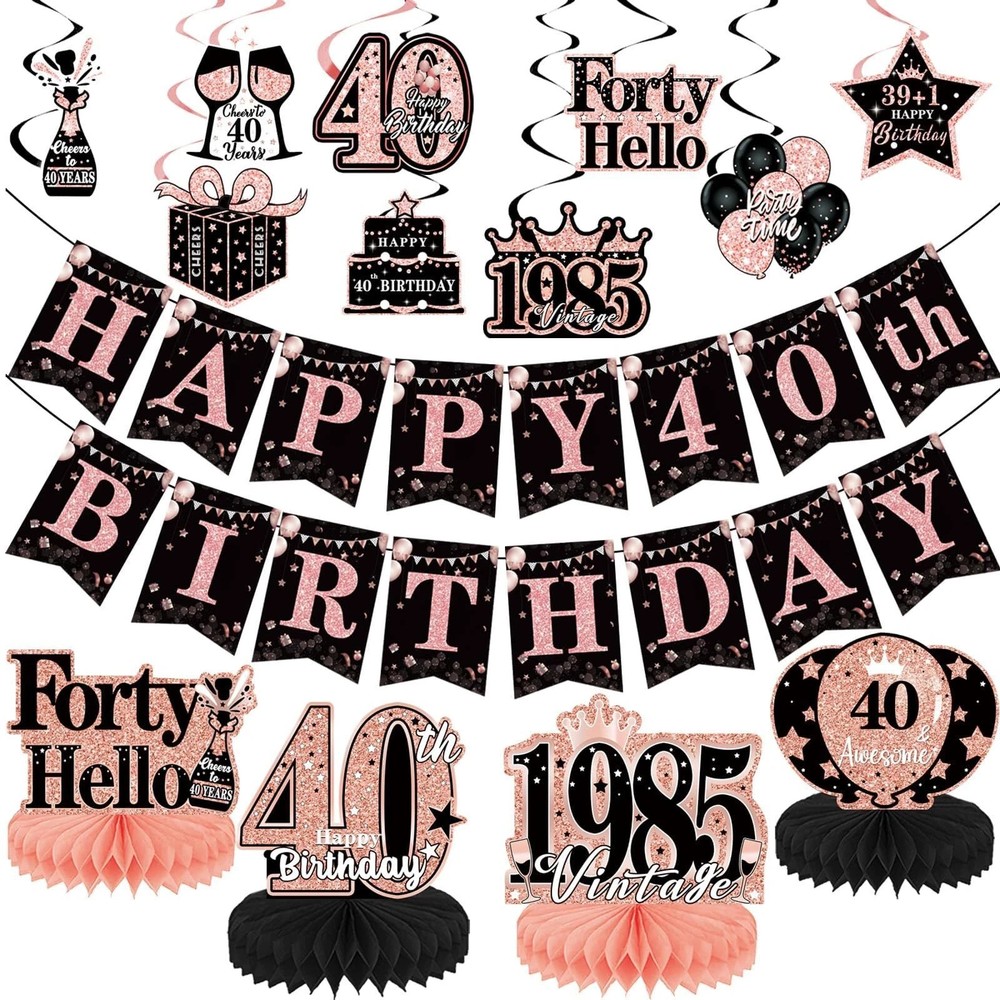 40th Birthday Decorations For Women Rose Gold 40 Year Old Birthday Banners Hangi