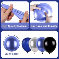 Blue and Black Balloons, Navy Blue and Silver Balloons Metallic Silver Dark B…