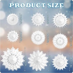 White Paper Snowflake Decorations, 9Pcs Christmas Winter Snowflake Paper Lantern