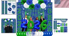 Blue Green Graduation Supplies with Foil Curtains