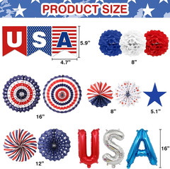 32PCS 4th of July Patriotic Decorations Set,250th Red White Blue Paper Fans D…