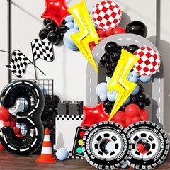 30″ Tire Balloons with Lightning Bolt Foil Style3 Race Car Party Decorations