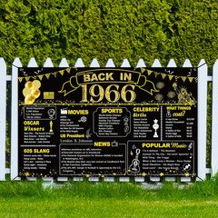 60Th Birthday Black Gold Party Decoration, Back in 1966 Banner 60 Year Old Birth