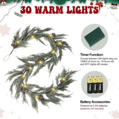 6 Ft Realistic Christmas Garland with Lights, 30 Warm Lights with 8 Light