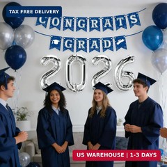 Navy Blue and Silver Graduation Decorations 2026, Silver 2026 Balloons, Congrats