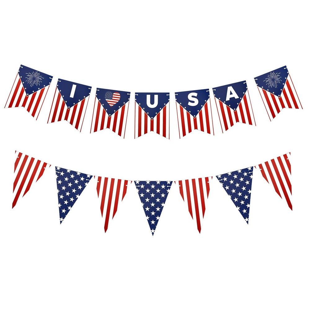Independence Day Bunting Banner 1 Pack Red White Blue Triangle Flag Garland P…