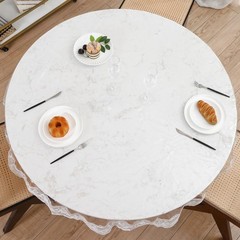 Clear Round Plastic Tablecloth Protector with Lace Around Waterproof Oil-Proof P