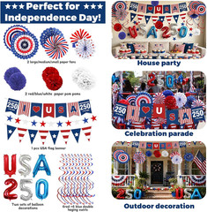 250th Anniversary Patriotic Decorations Set, 4th of July Decorations with Pap…