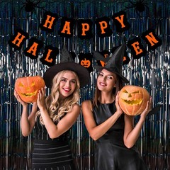 2pcs 3.2’x8.2′ Halloween Party Decorations Tinsel Backdrop Streamers, Black Foil