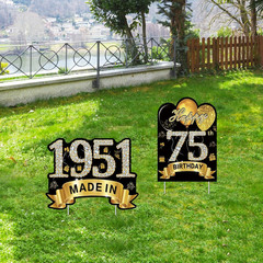 2Pcs Black Gold 75Th Birthday Yard Sign Decoration for Men Women,Happy 75Th Birt