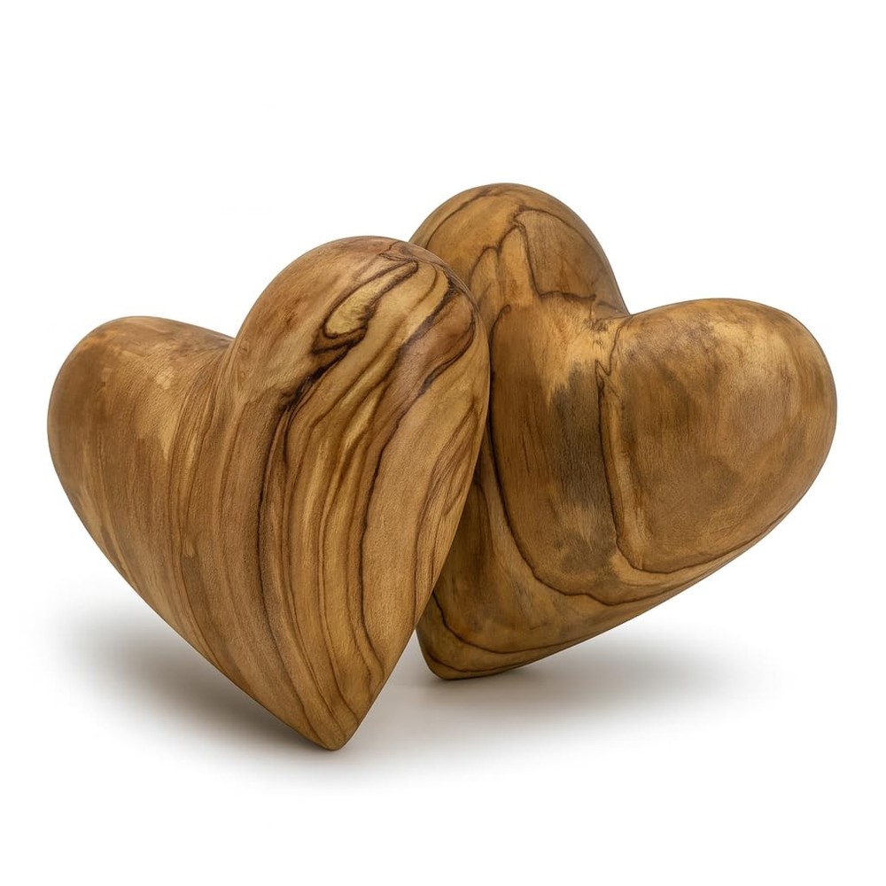 Set of 2 Olive Wood Hearts 2 x 2 Hand Carved Wooden Heart Rustic Farmhouse Ta…