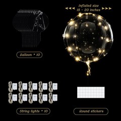 10-50 Pack LED Balloons Clear Bubble Bobo Light w/Warm White Lights Party Decor