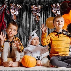 2 Pack Black Party Streamers Tinsel Backdrop for Halloween & Other Parties