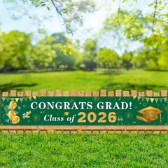 2026 Graduation Decorations Congrats Grad Class of 2026 Banner Green and Gold