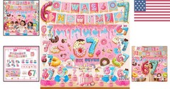 I Was 6 Now I’m 7 Birthday Decorations with Colorful Backdrop & Accessories