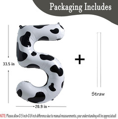 Cow Print Balloon Birthday Decorations Supplies,40 Inch Number 5 Balloon | Cowgi