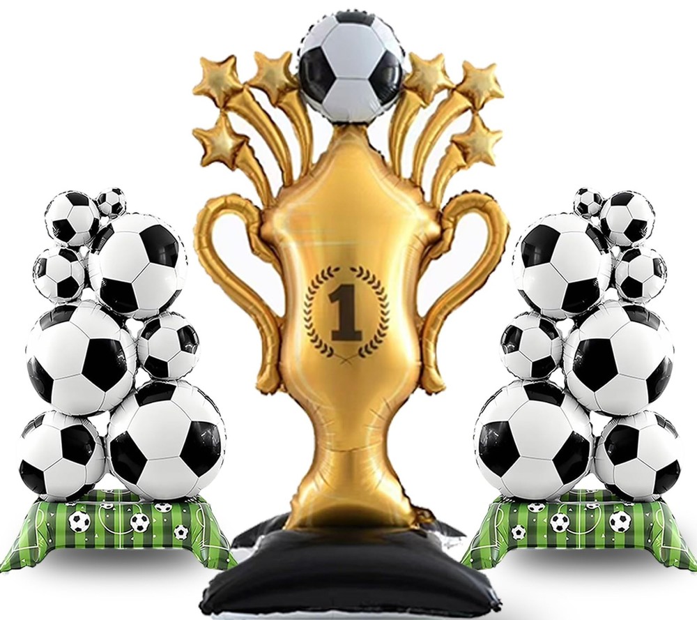 3PCS Soccer Party Decorations – Large Soccer & Trophy Foil Balloon Set, Sport…