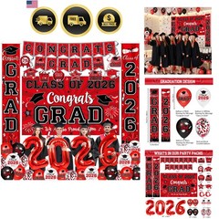 Graduation Decorations Class of 2026 – Red Graduation Party Supplies with Con…