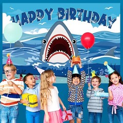 Shark Kids Adult Birthday Decorations Backdrop Photo Background Banner 8×6 ft