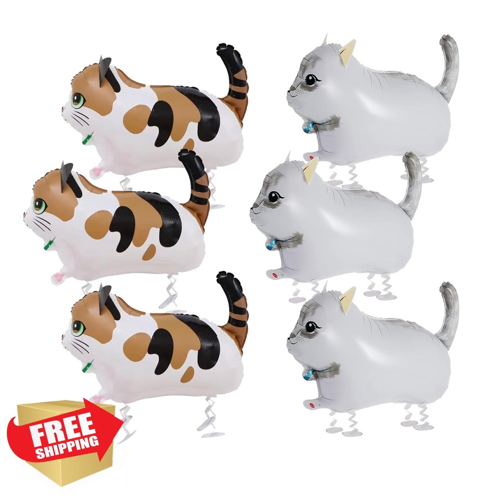 6Pcs Walking Cat Balloons, Animal Foil Mylar Balloon Kids Birthday Party Pet …