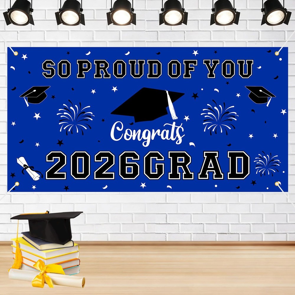 Graduation Decorations 2026 Blue Graduation Banner 66.1″ X 33.8″ Graduation Back