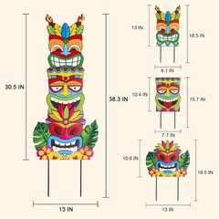 Metal 3 Stacked Tiki Decorative Garden Stakes Luau Party Decorations Metal