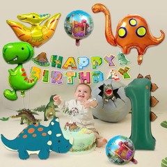 Dinosaur 1st Birthday Balloon Set, Dino-Themed Party Decorations for Boys Gir…