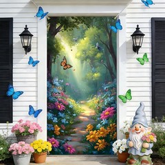 BVBOX Natural Scenery Door Cover Banner 35.4″x70.8″ – Enchanted Forest Path F…